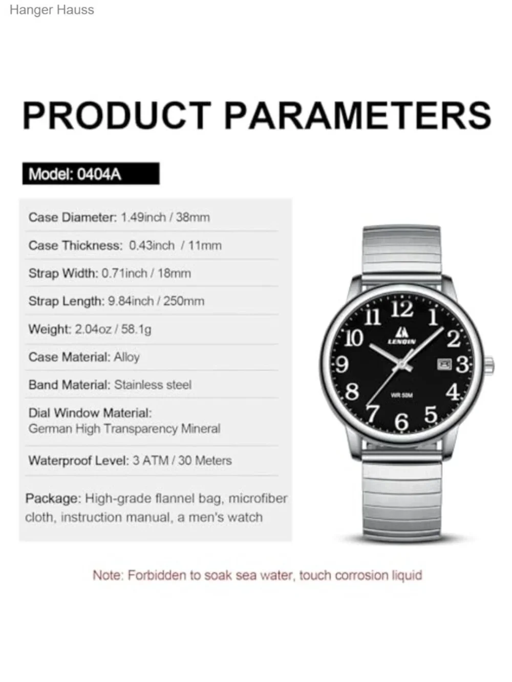 Mens Easy Read Analog Quartz Watch Stainless Steel Band Waterproof